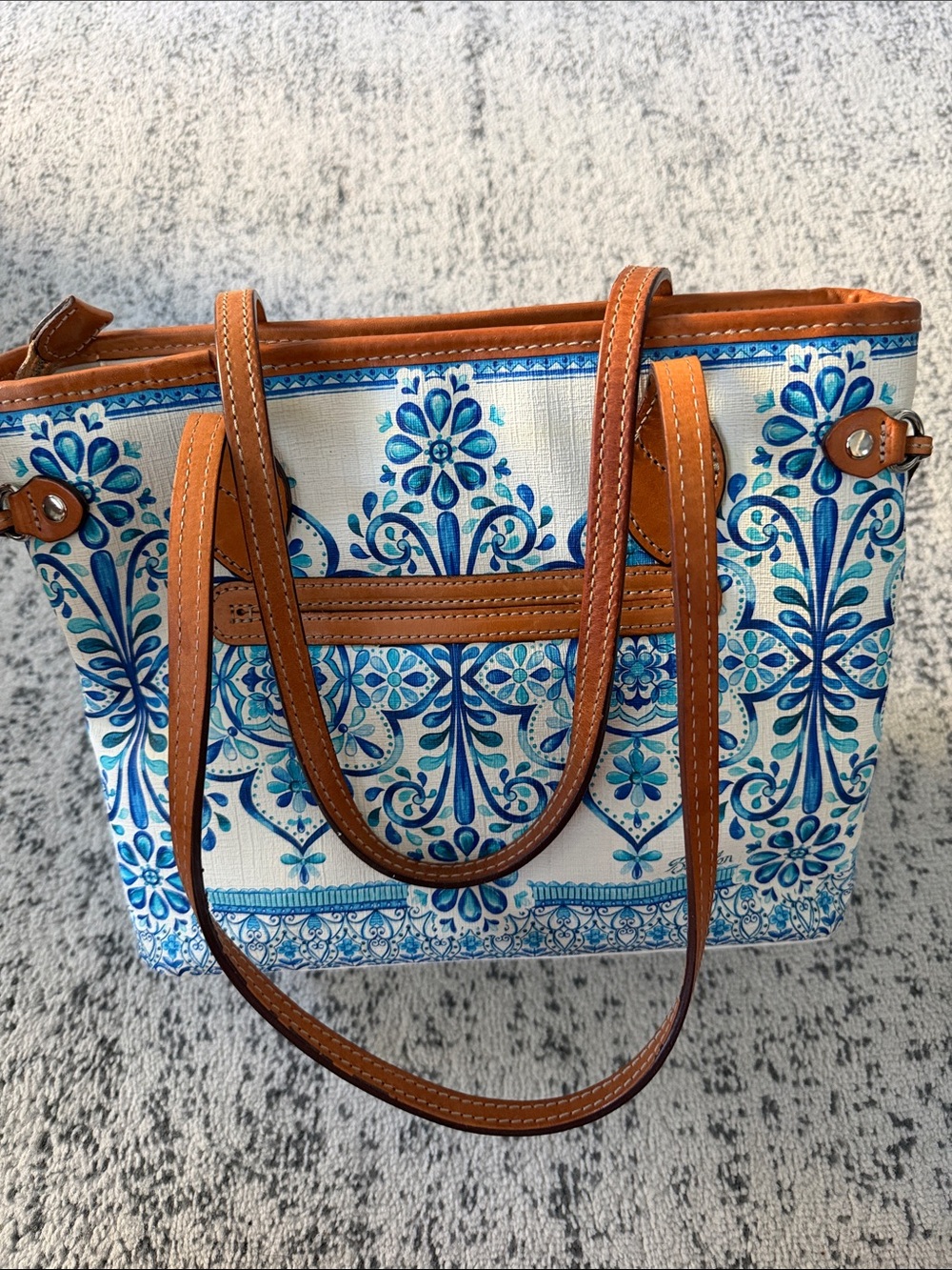 Brighton Collectable Floral Print Tote with Tan Trim
